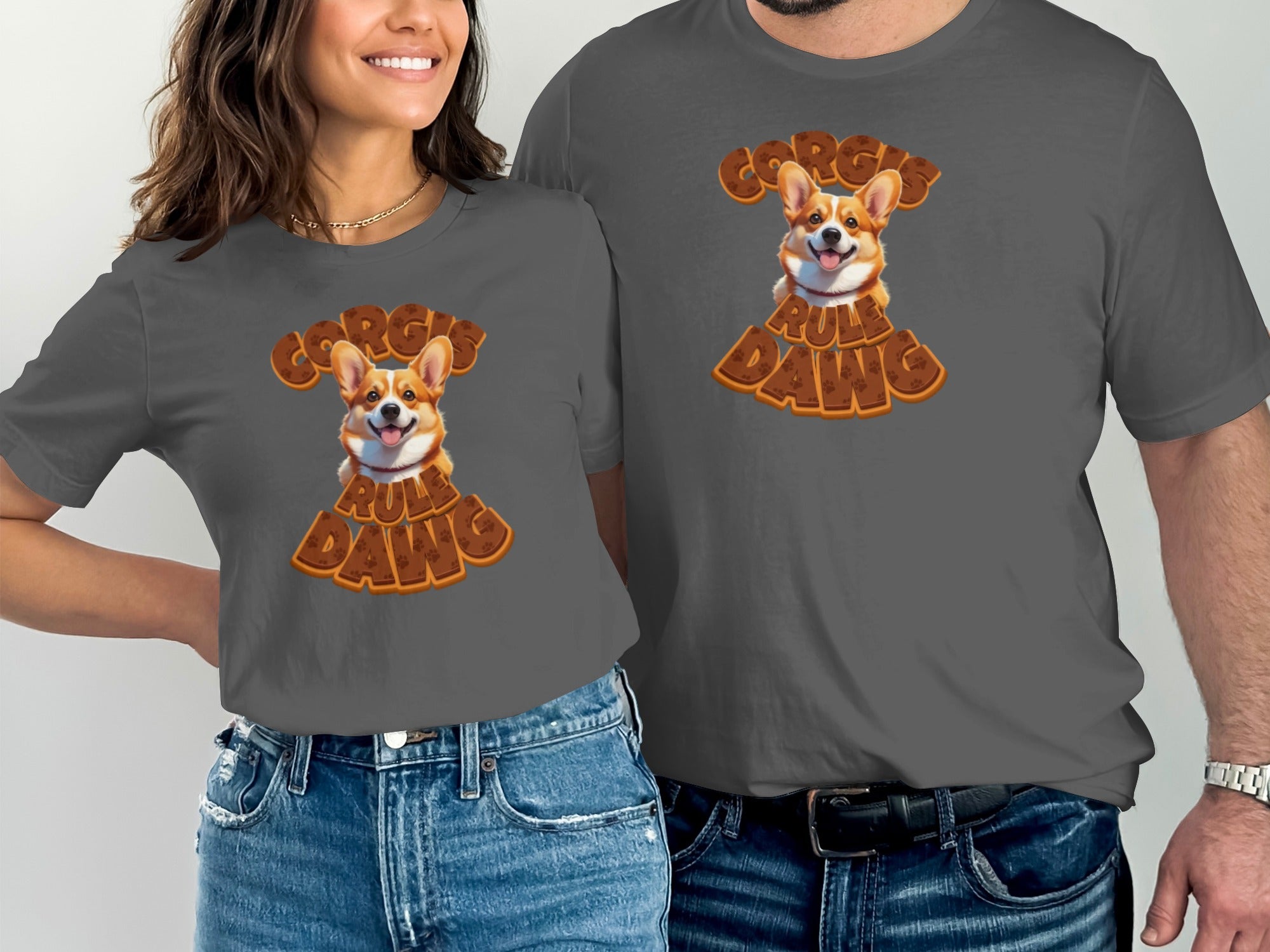 Adorable Corgis Rule Dawg Printed Matching Shirts