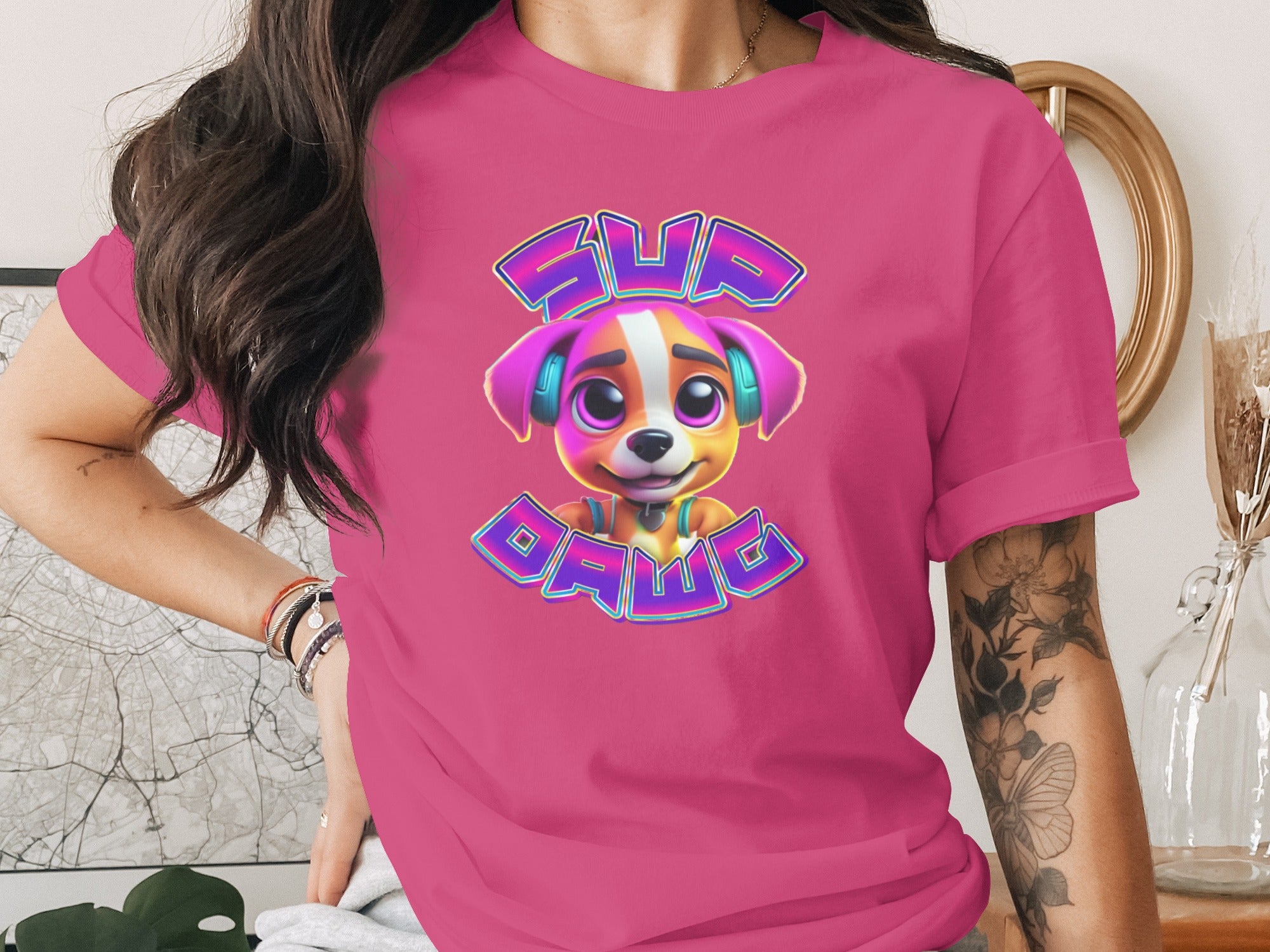 Sup Dawg Colorful Dog Graphic T-Shirt product type