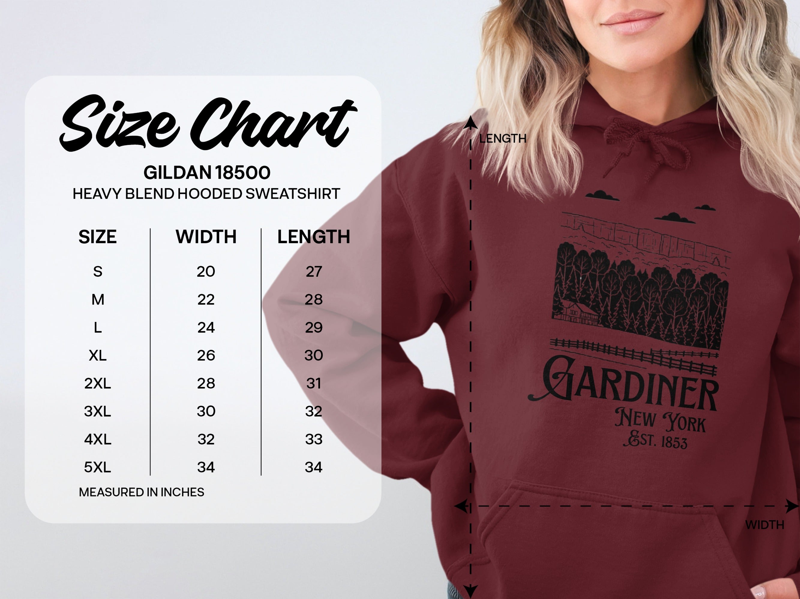 Vintage Gardiner New York Est 1853 Hoodie Sweatshirt