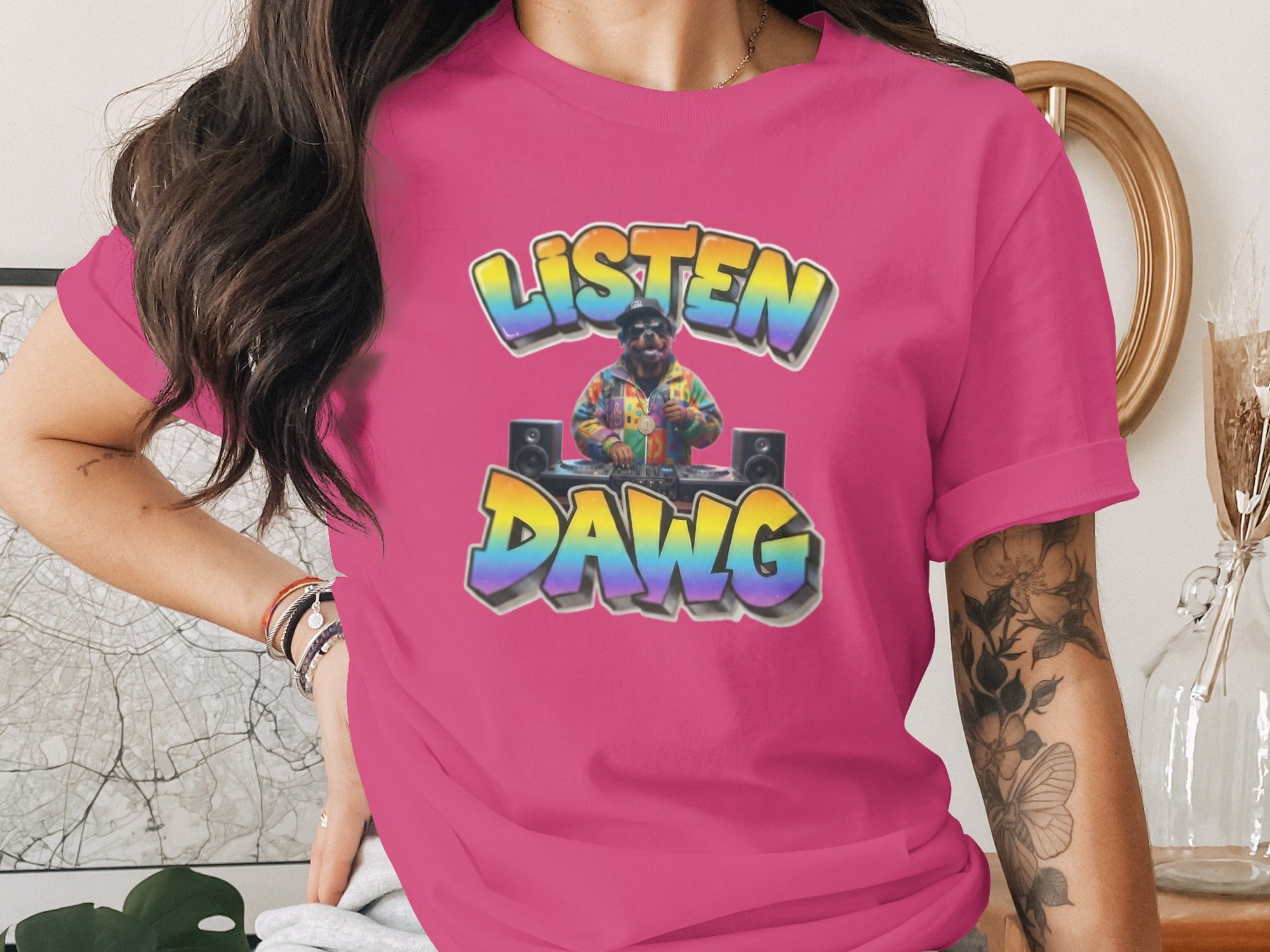 Listen Dawg Graphic T-Shirt Vibrant Design product type