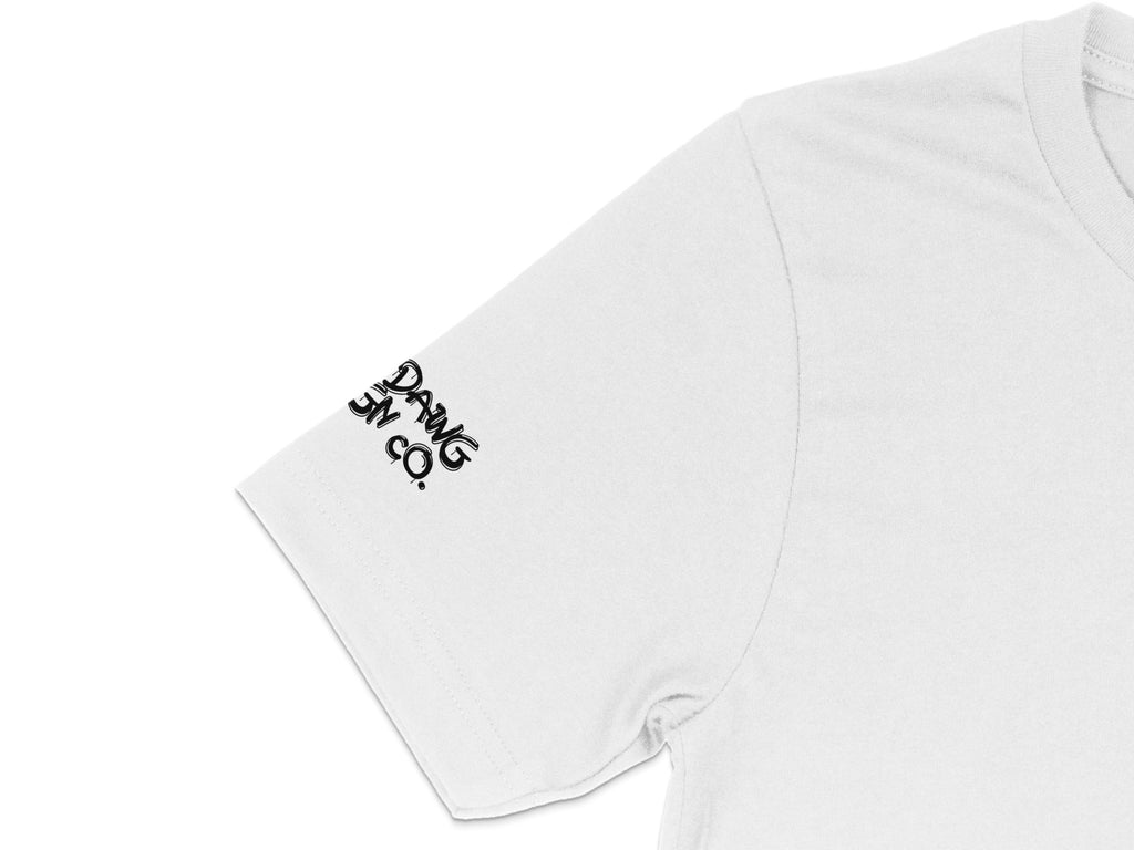 White T-shirt with Unique Logo on Sleeve Design