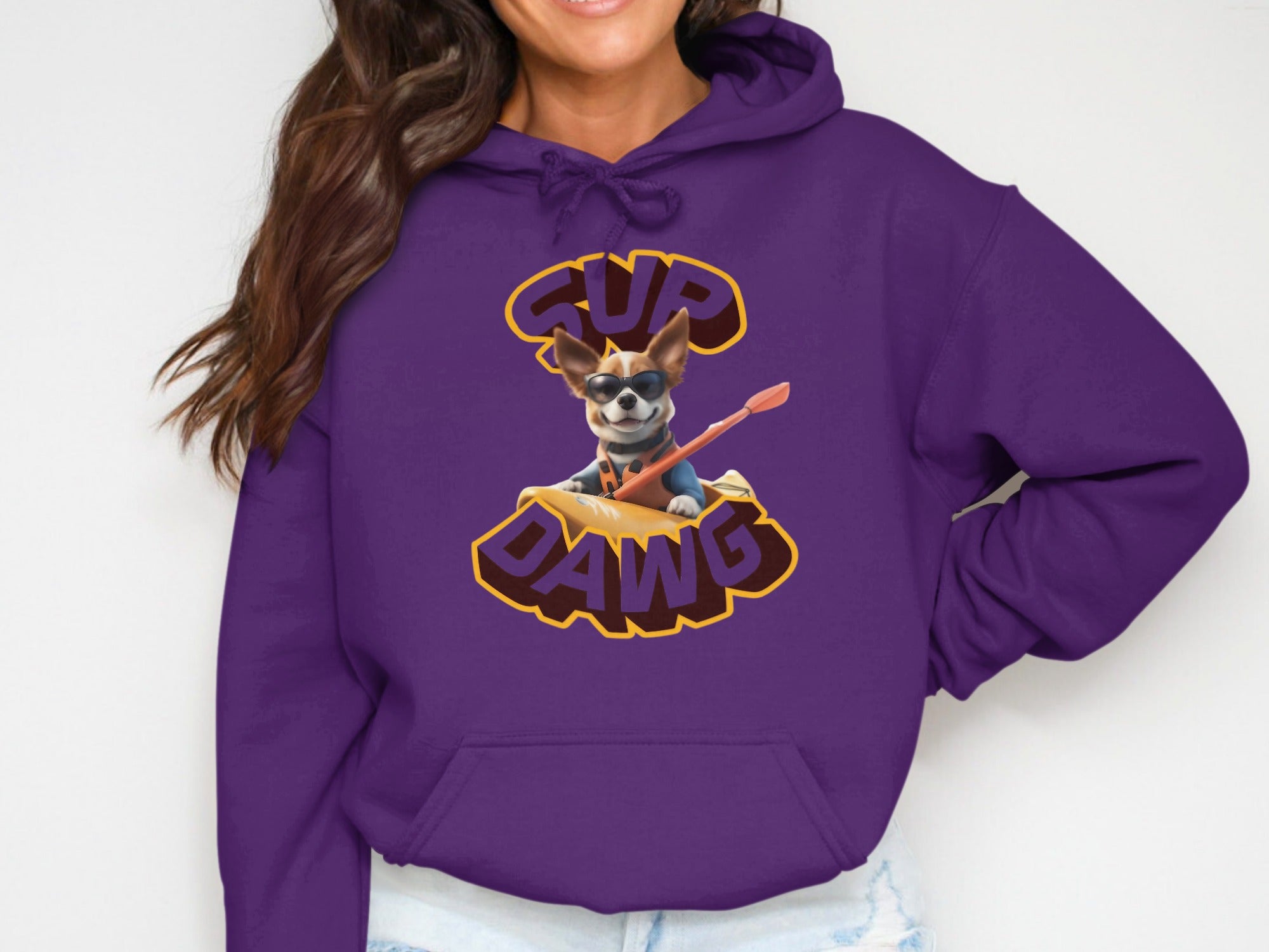 Sup Dawg Hoodie with Cute Dog in a Boat Illustration