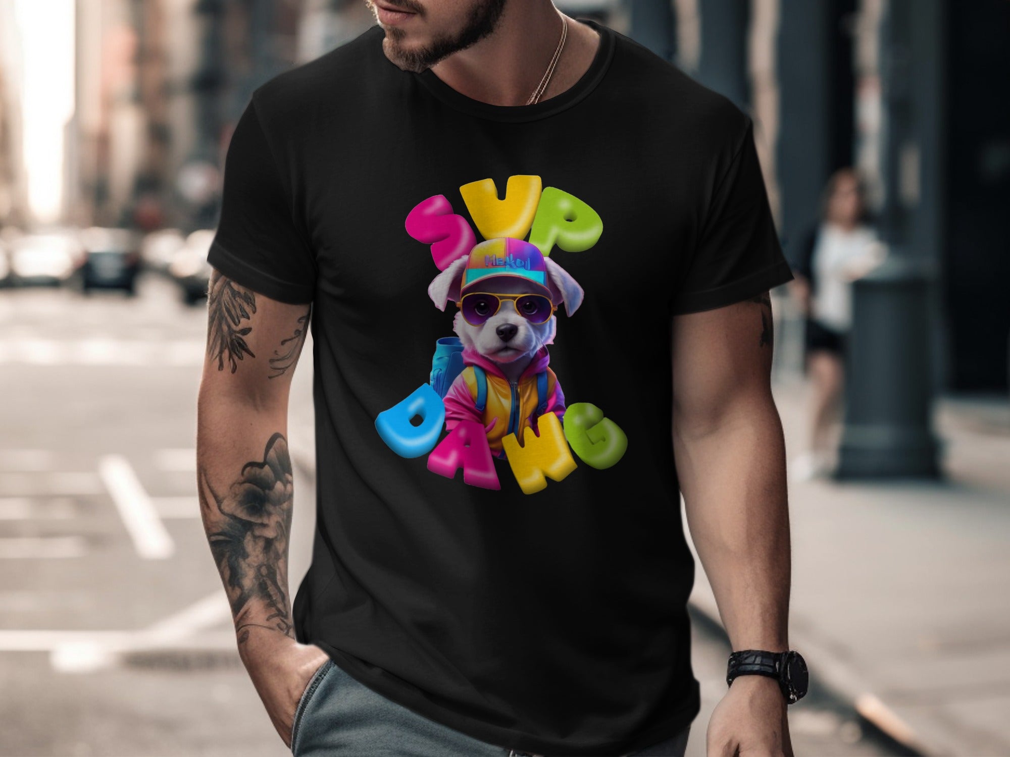 Sup Dawg Graphic Print Dog with Sunglasses T-Shirt product type