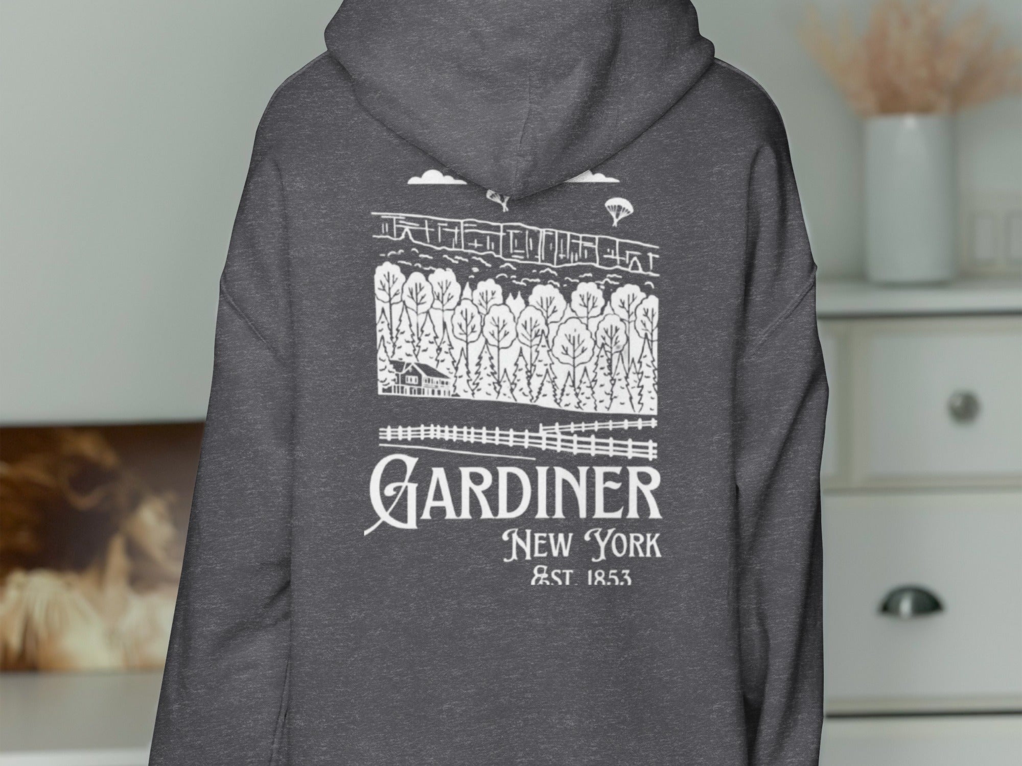 Gardiner New York Est 1853 Hoodie with Charming Town Design