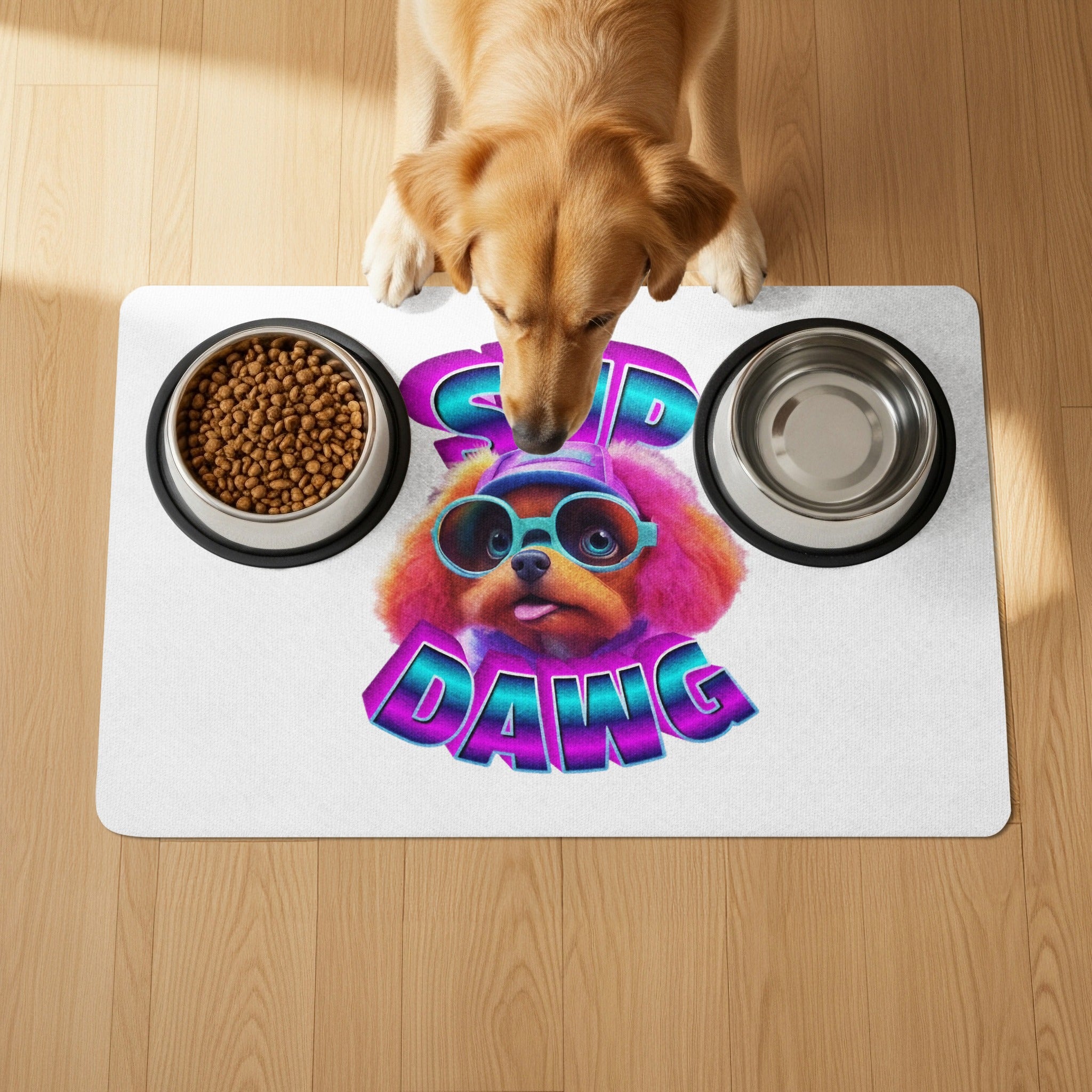 Cool Dog Eating Station with Sup Dawg Dog Mat Product