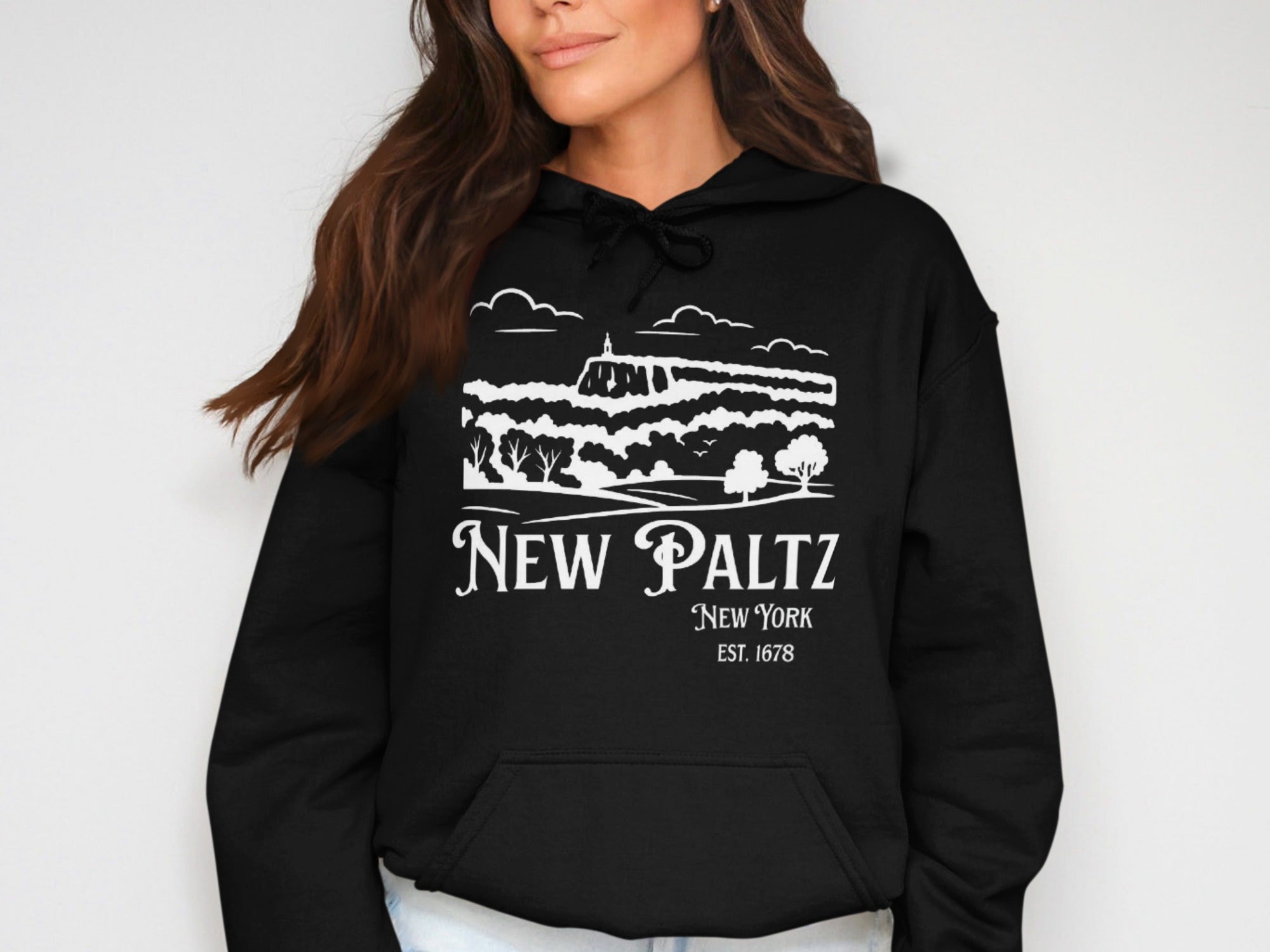 New Paltz New York EST 1678 Hoodie With Scenic Artwork