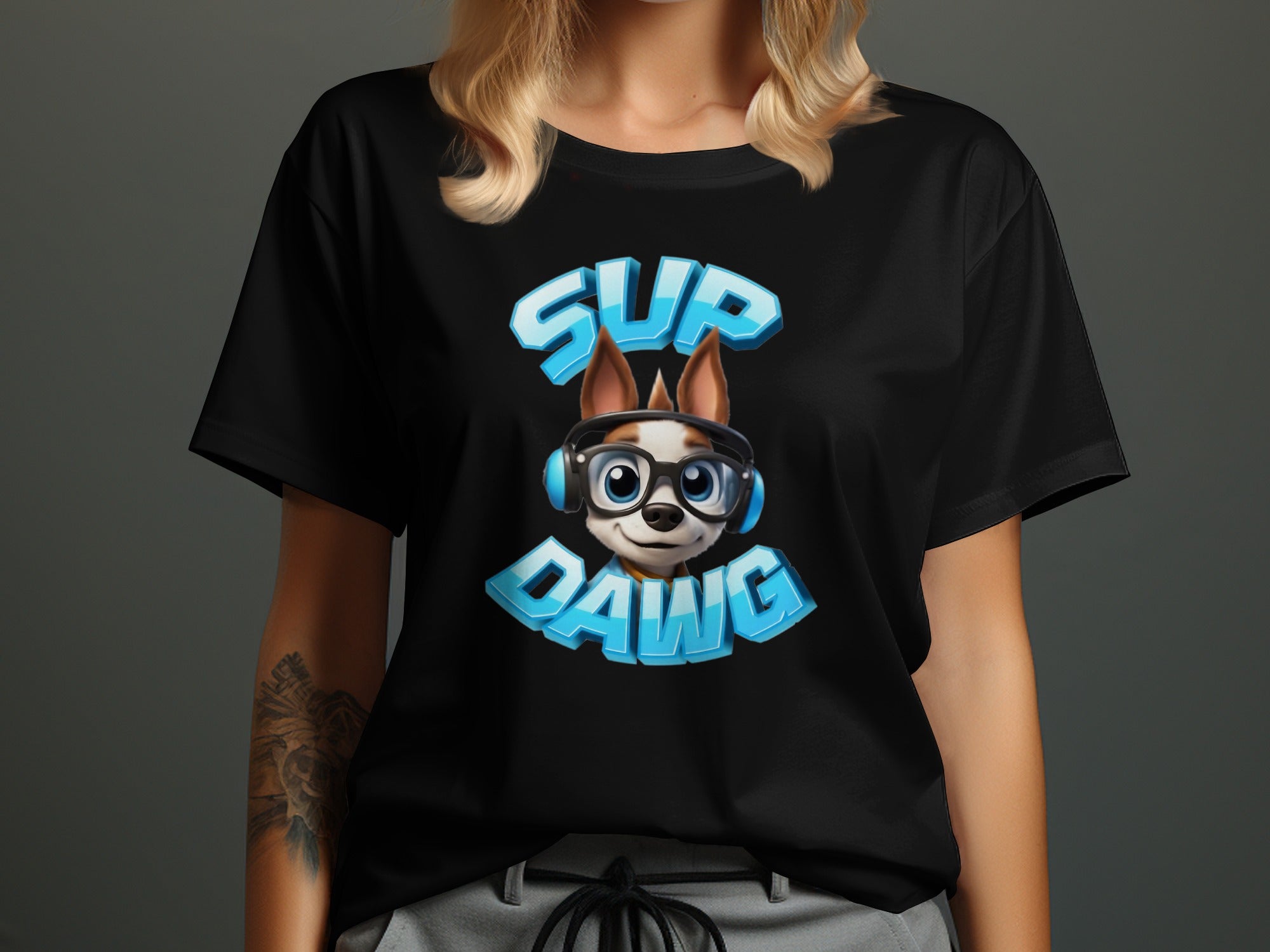Sup Dawg Dog with Headphones T-shirt