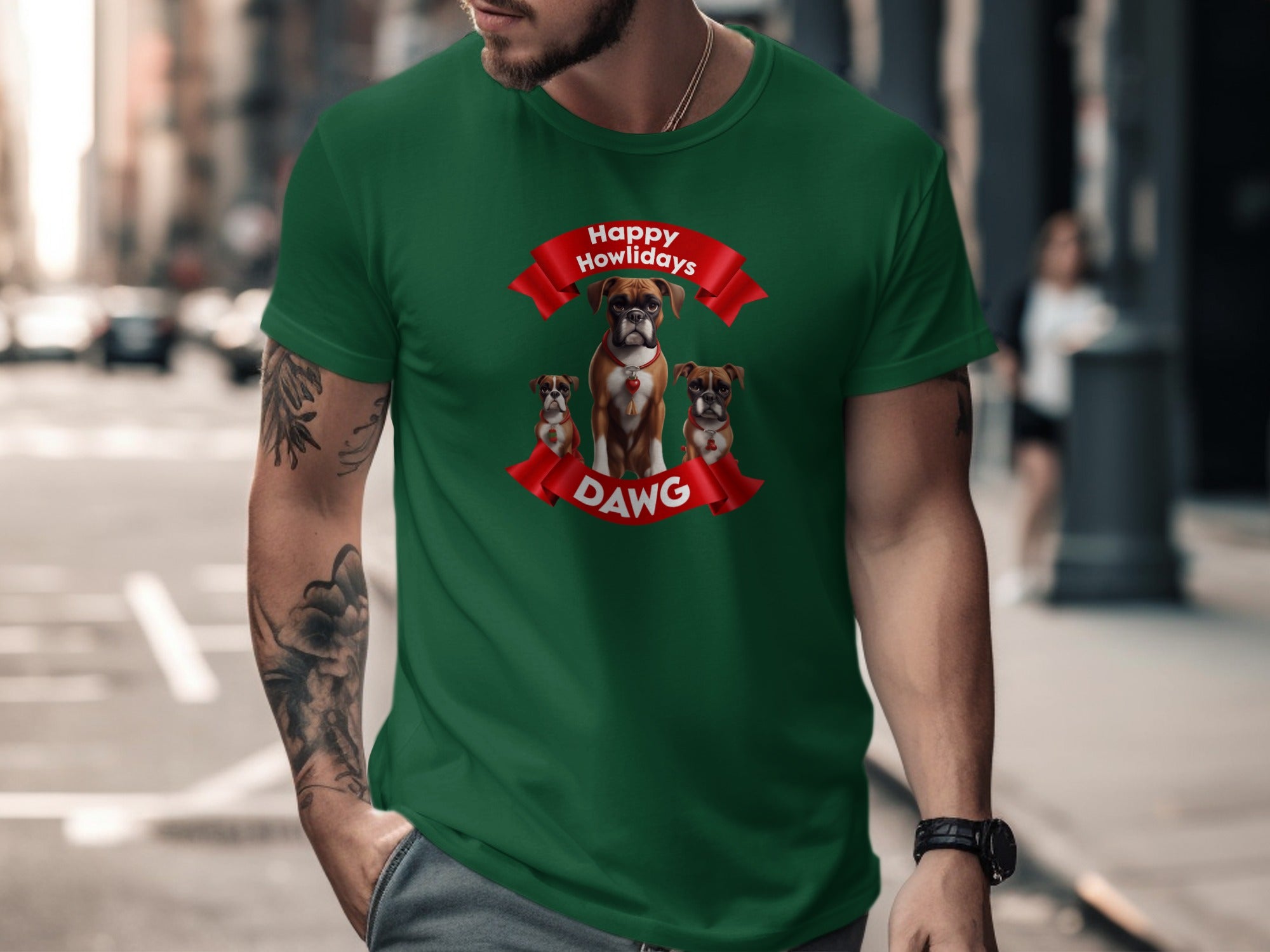 Happy Howlidays Dawg Printed Green T-Shirt