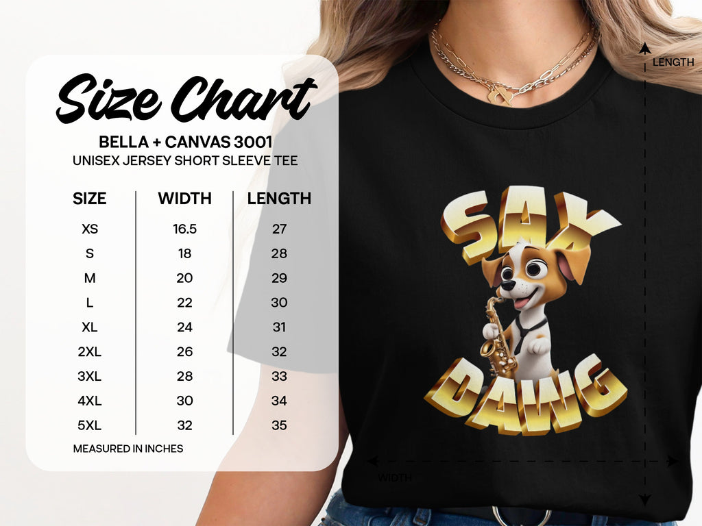 Sax Playing Dog with Golden Text on Tee Shirt