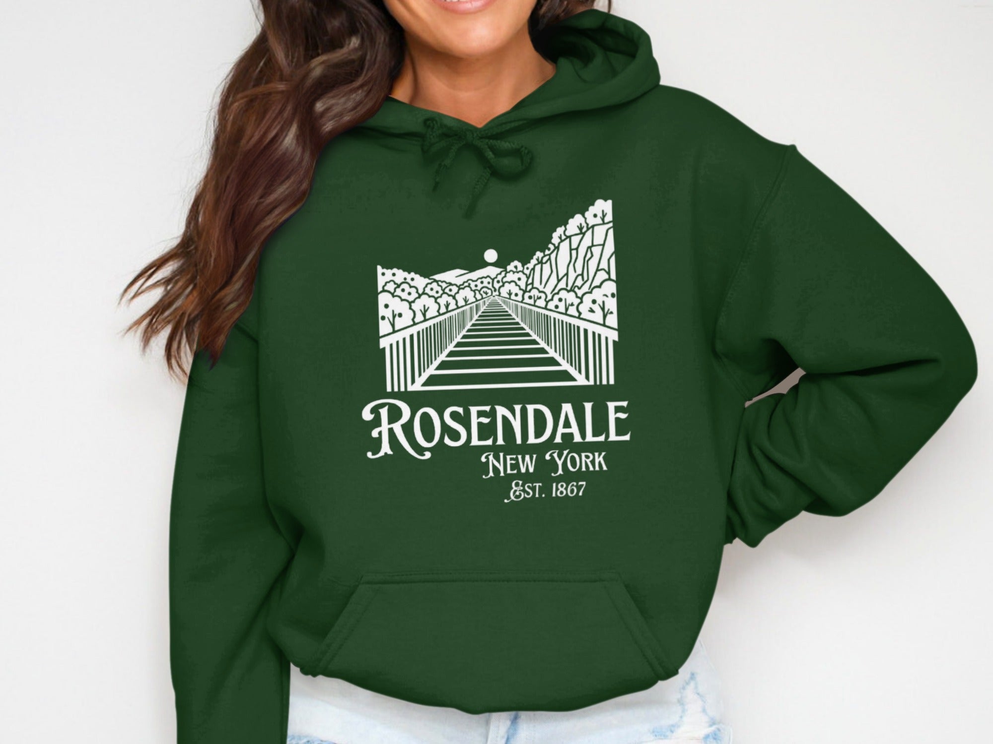 Rosendale New York Est 1867 Hoodie with Scenic Design