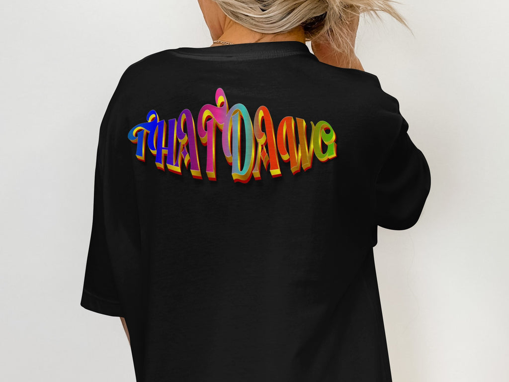 Hand-drawn design on back black t-shirt product type