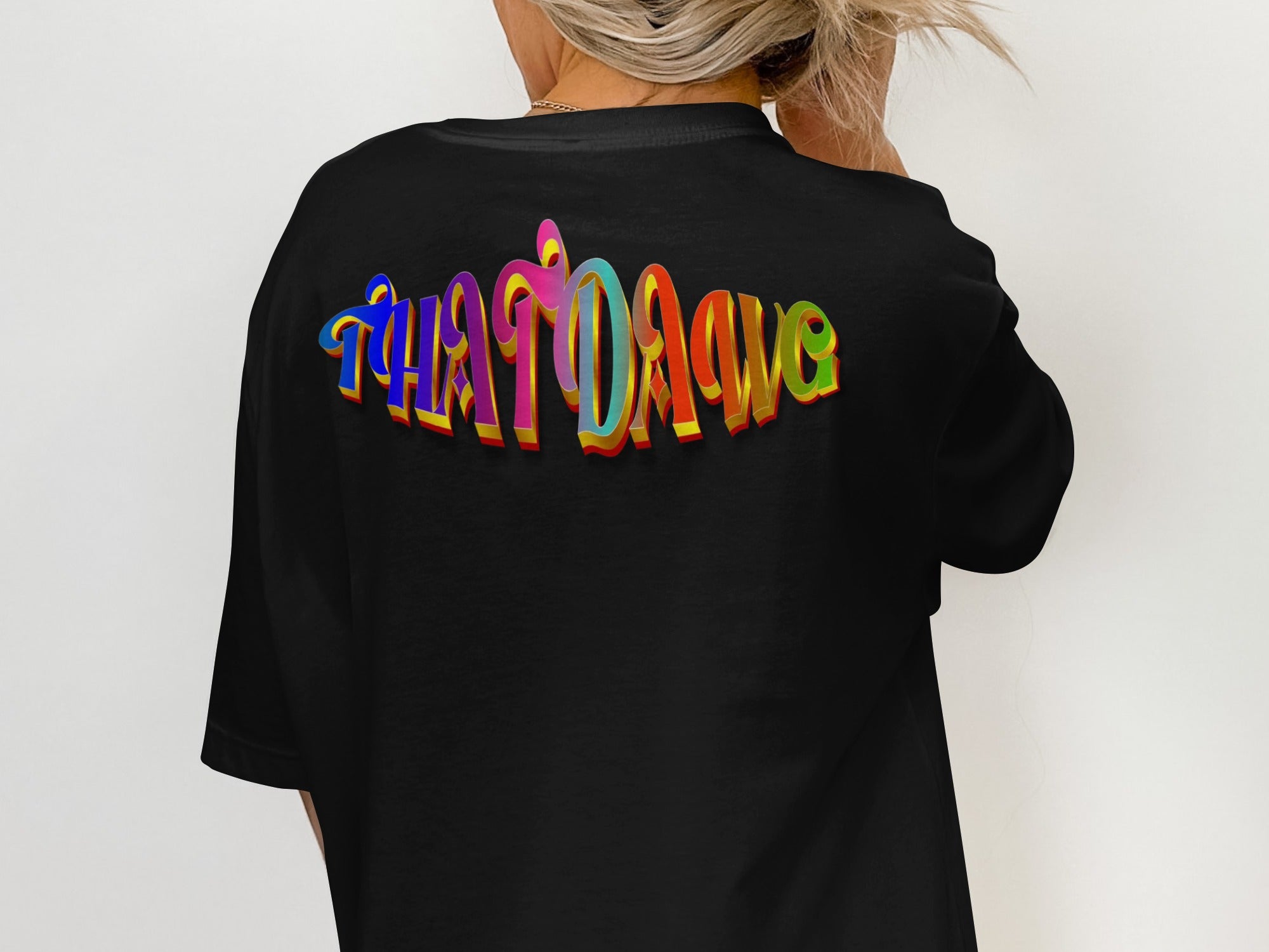 Hand-drawn design on back black t-shirt product type