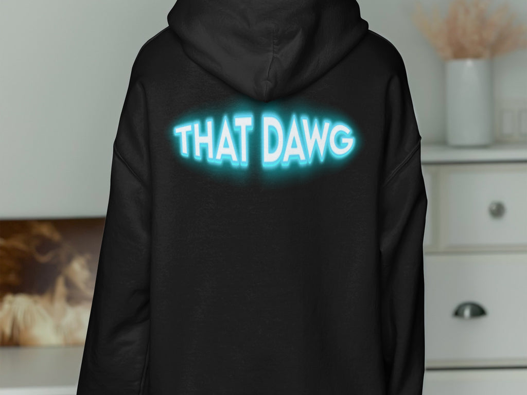 THAT DAWG Neon Text Printed Black Hoodie product