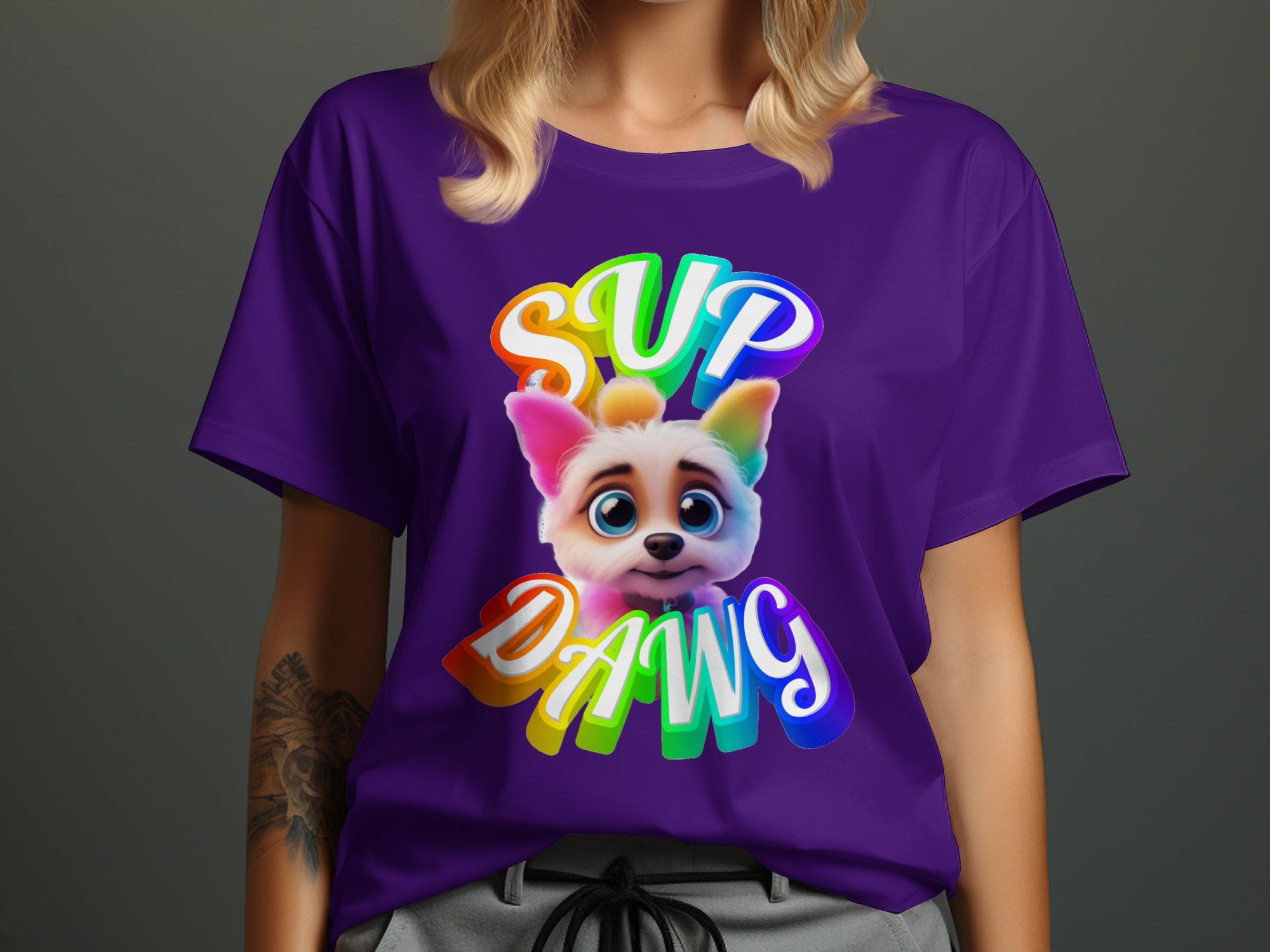 Vibrant Sup Dawg Colorful Dog Graphic T-Shirt product
