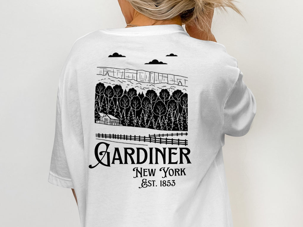 Gardiner New York Est 1853 Scenic Back Print Shirt