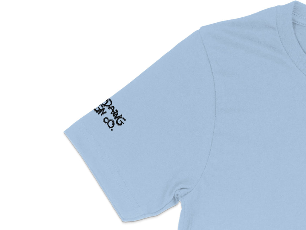 Stylish Blue Tee with Unique Sleeve Print Design