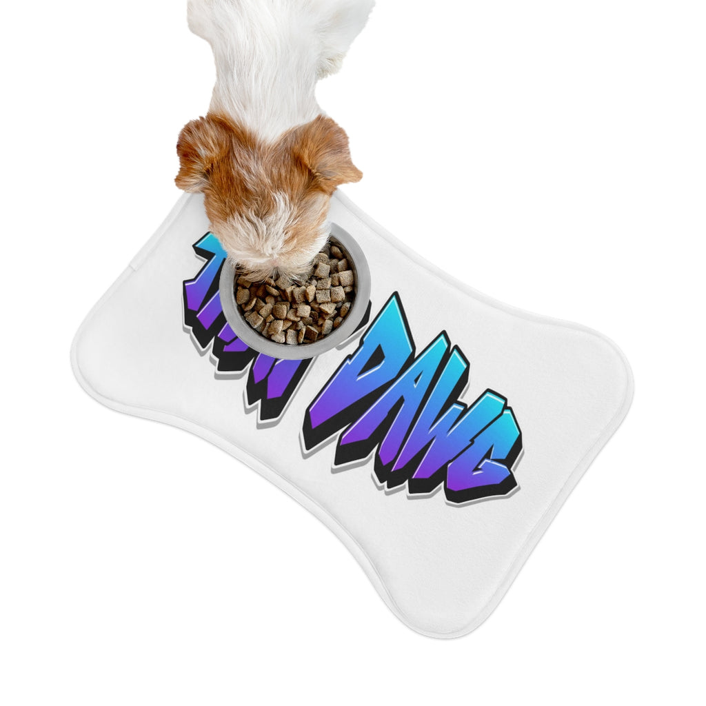 Fun and Vibrant Pet Food Mat with Cool Text Design
