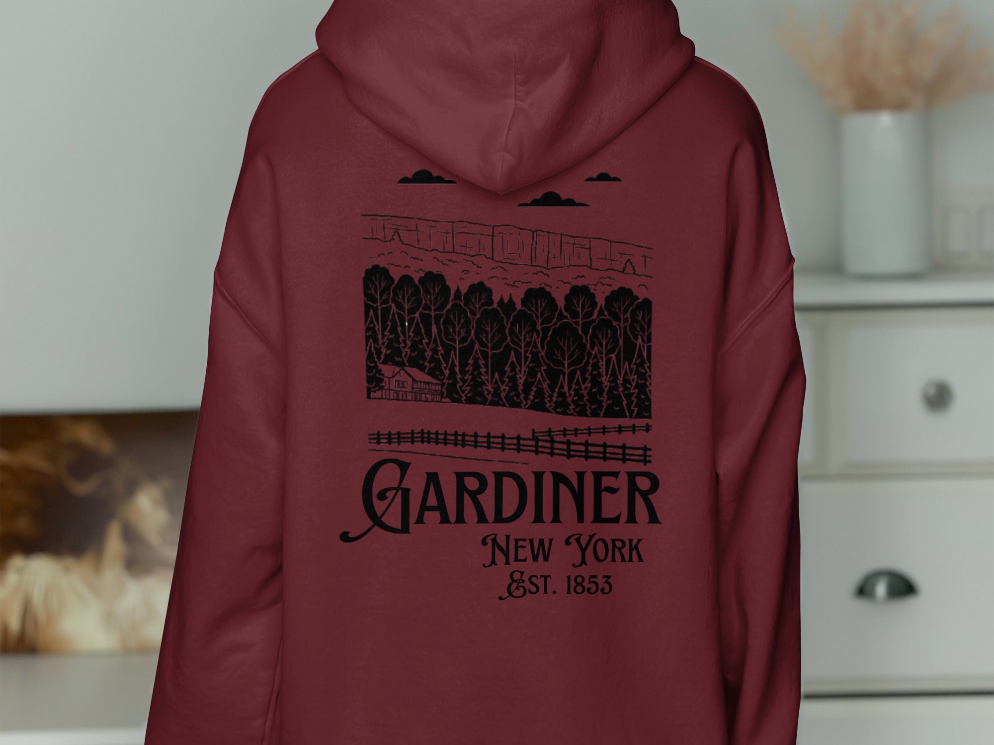 Gardiner New York Est 1853 Hoodie with Scenic Design