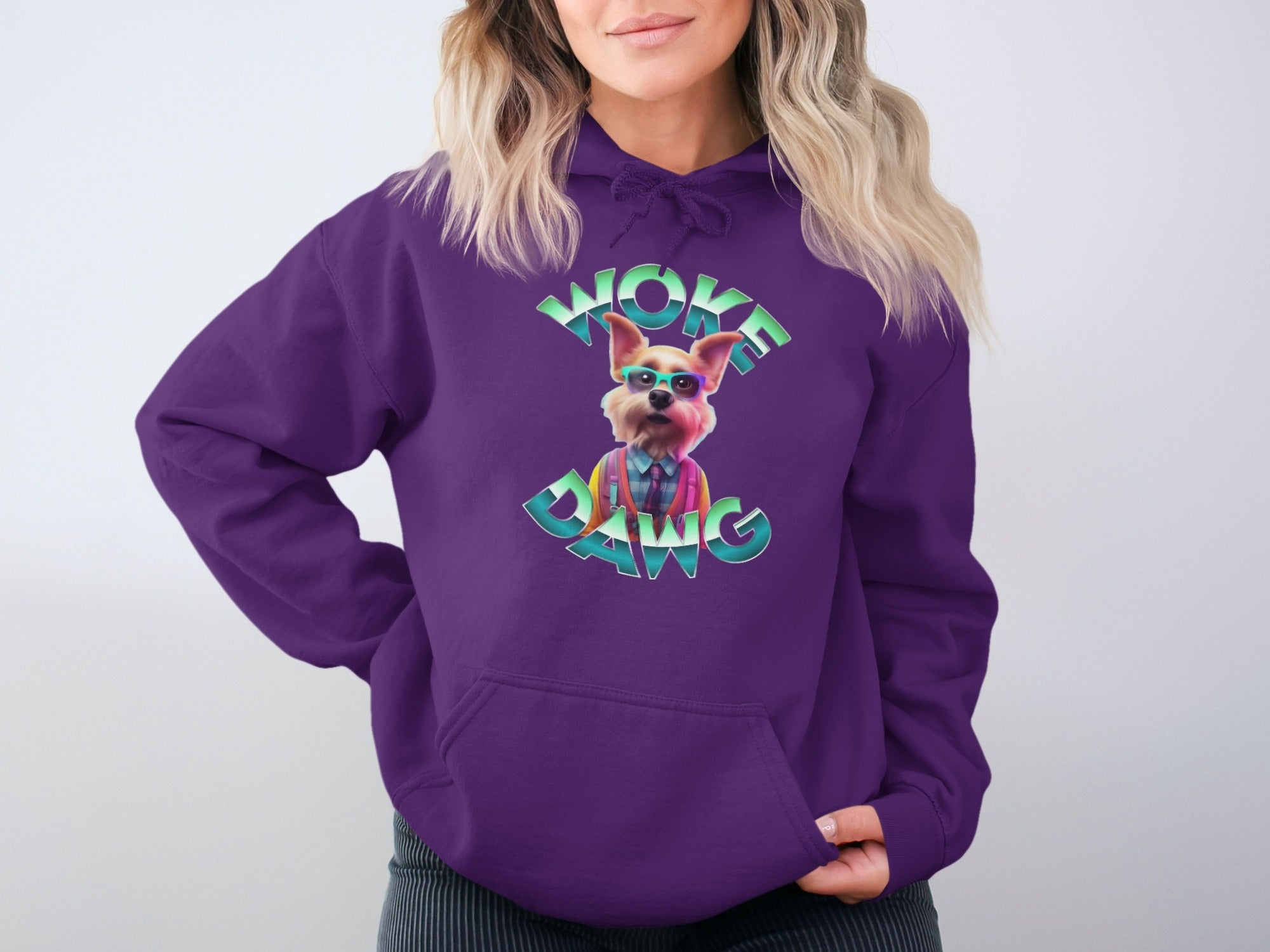 Woke Dawg Purple Hoodie with Cute Dog Design
