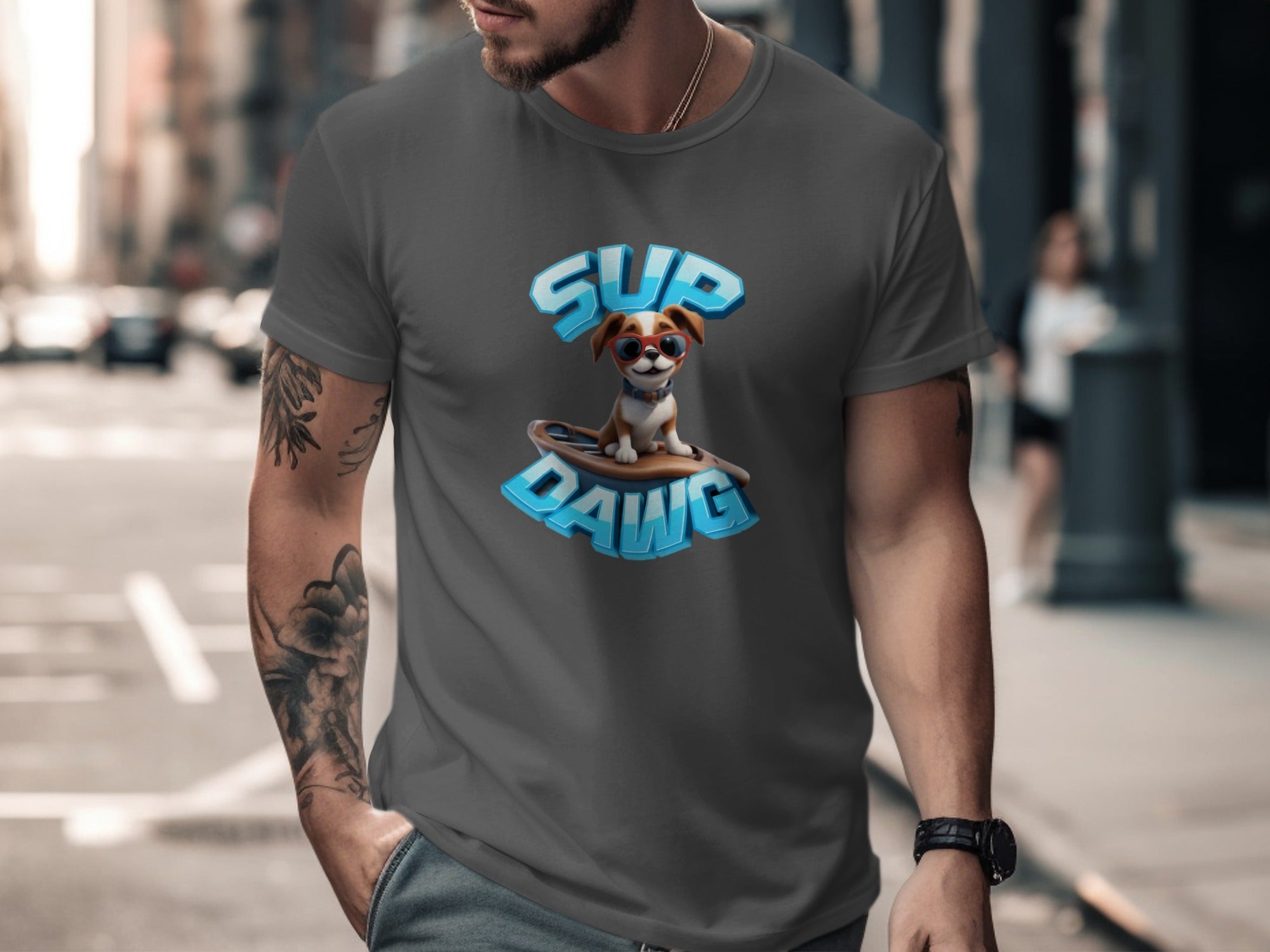 Sup Dawg Graphic Tee with Cool Surfing Dog Design